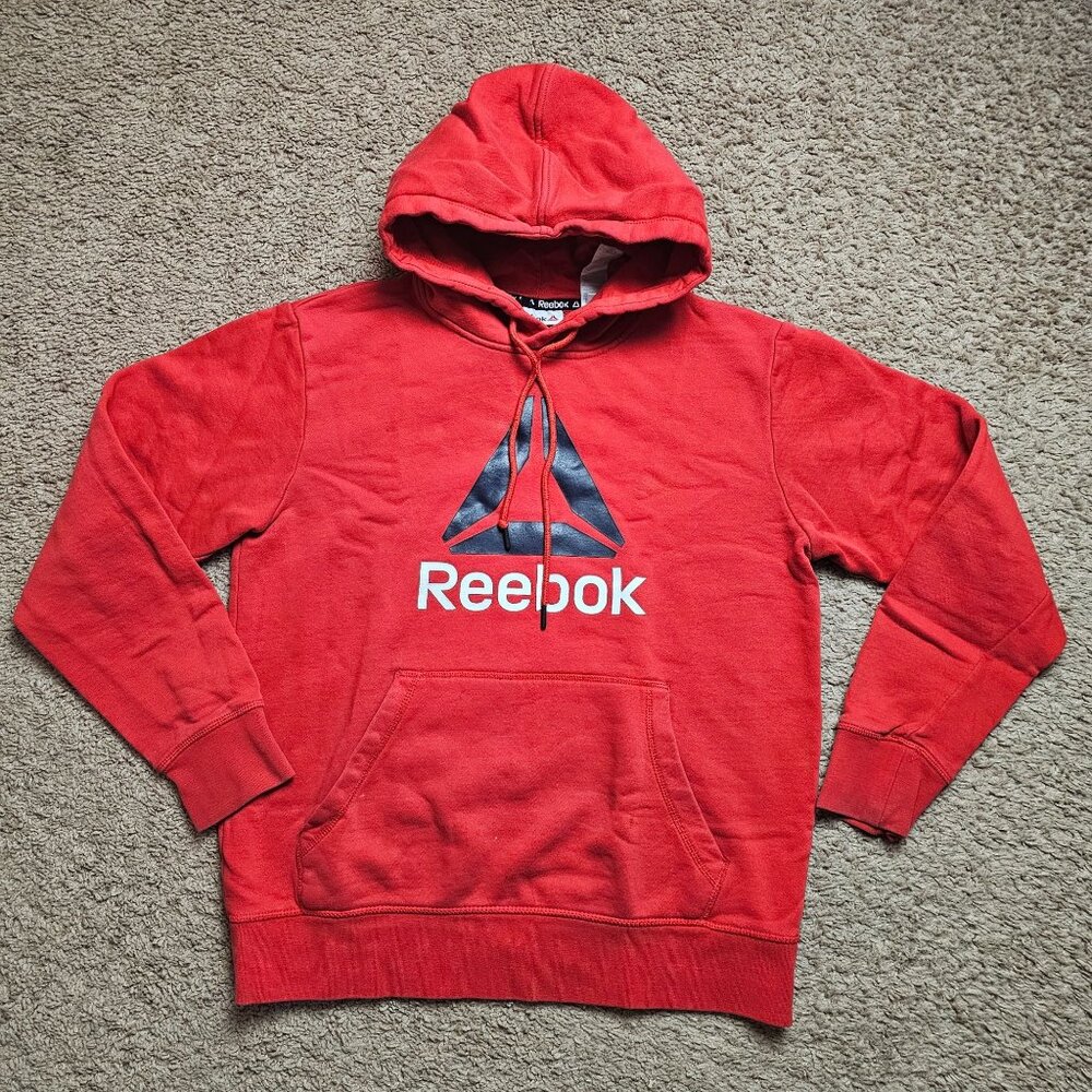 Reebok Hoodie Mens Small Red Cotton Blend Pullover Sweatshirt Athleticwear